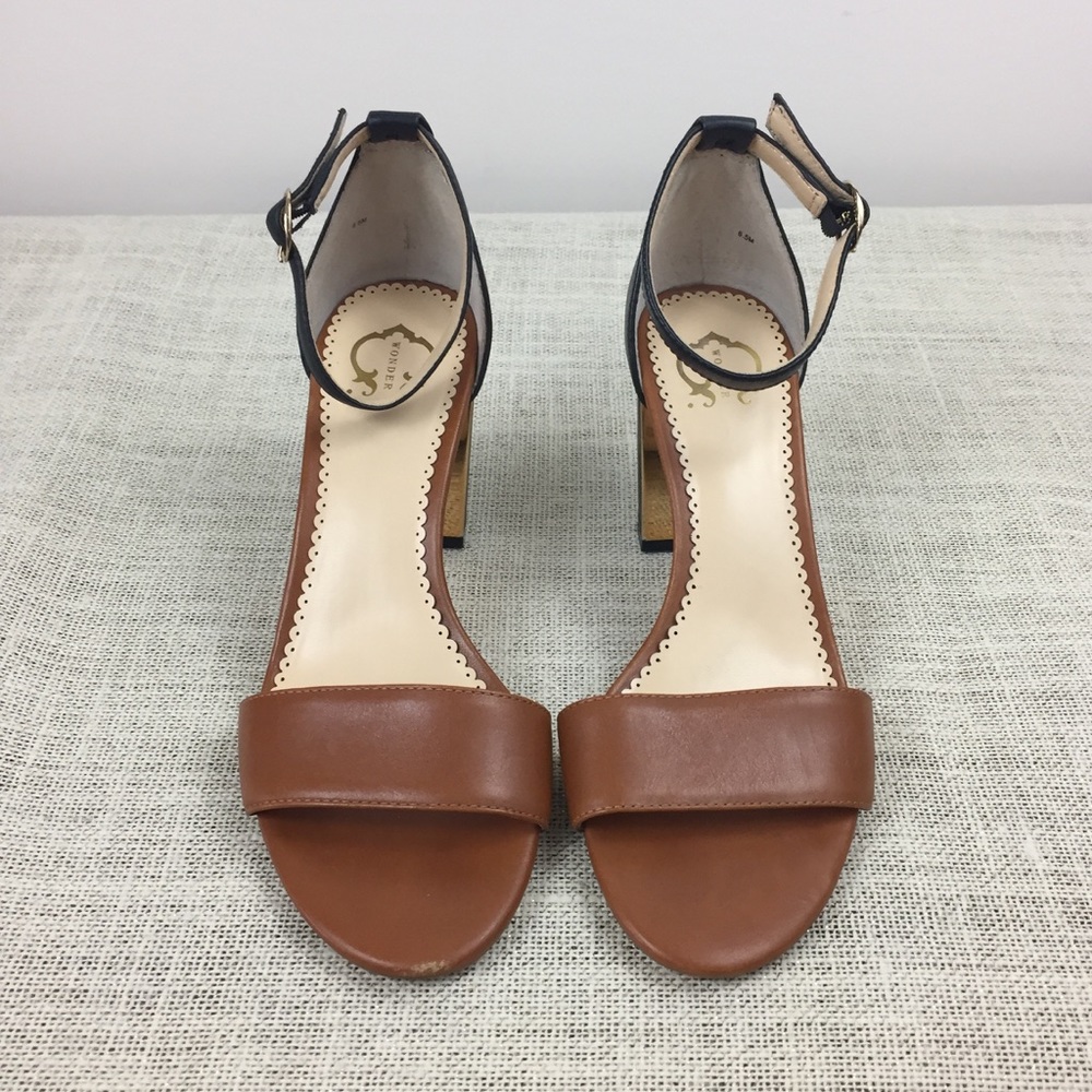 C Wonder Two Toned Brown Black Strap Heels Sandals